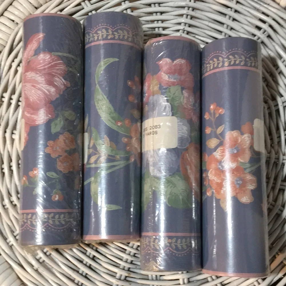 4 Rolls Vintage Wallpaper Border 20 Yards /60 Linear Ft Blue Pink Country Floral